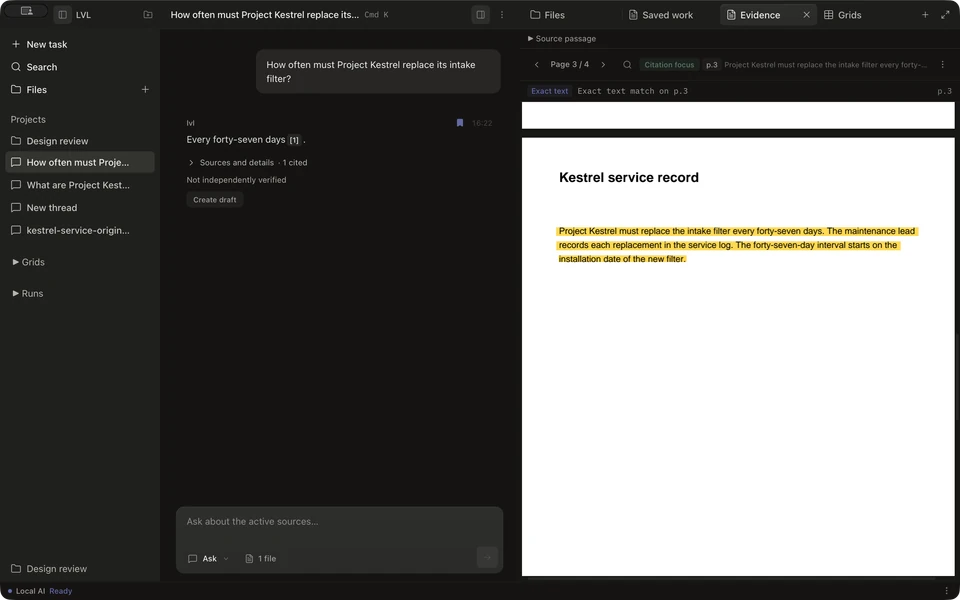 LVL: an answer beside its highlighted original source
